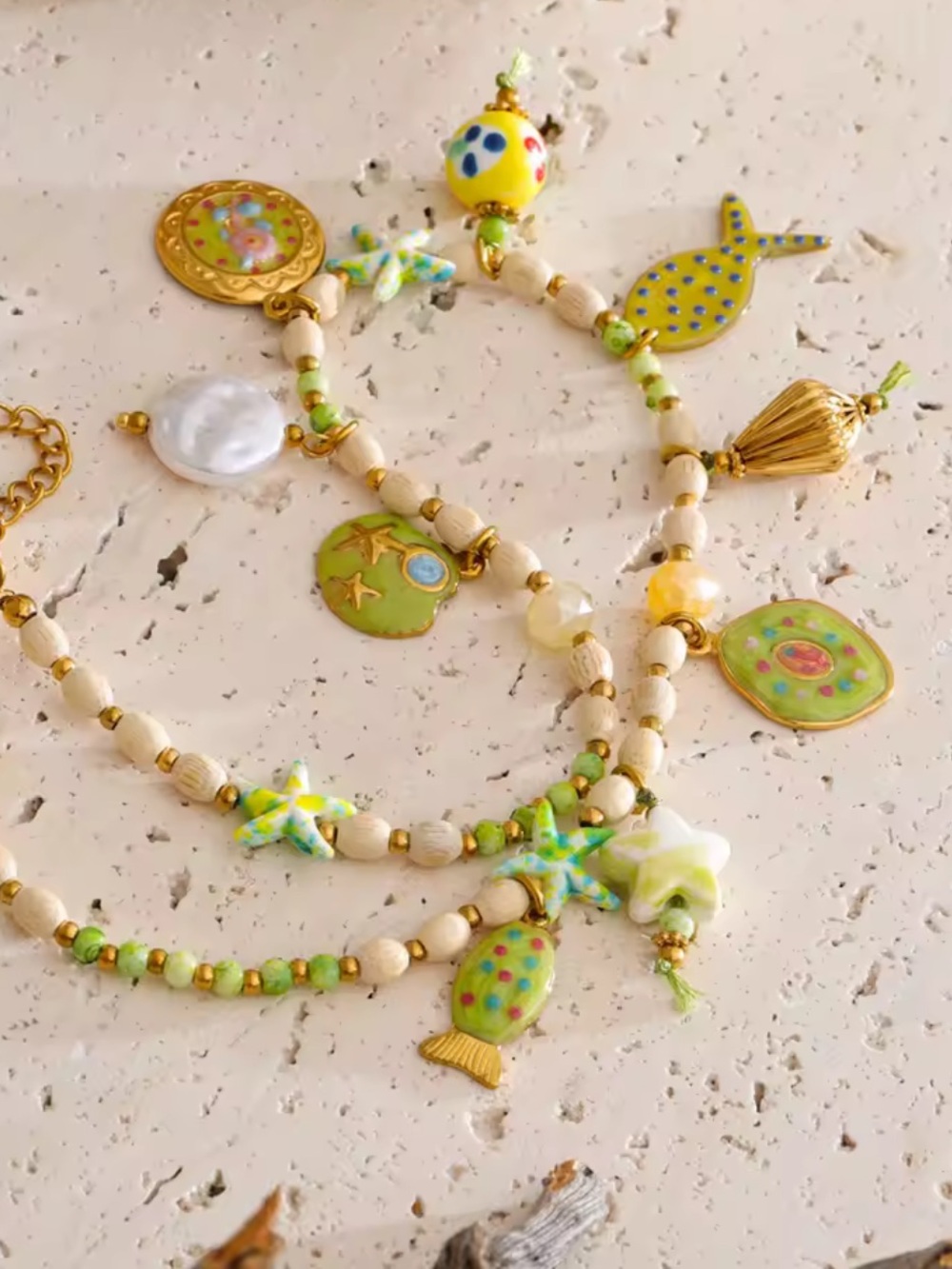 Beachy Green Fish Gold Charm Necklace - Picture 11 of 12